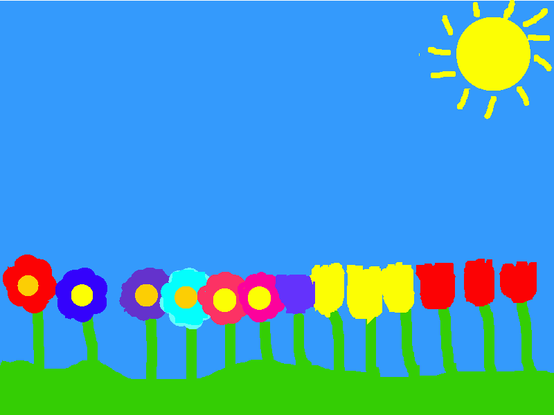 gekleurde tekening met bloemen en zon kleurplaat
