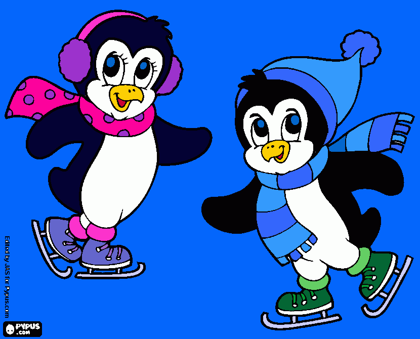 2 schaatsende pinguins kleurplaat