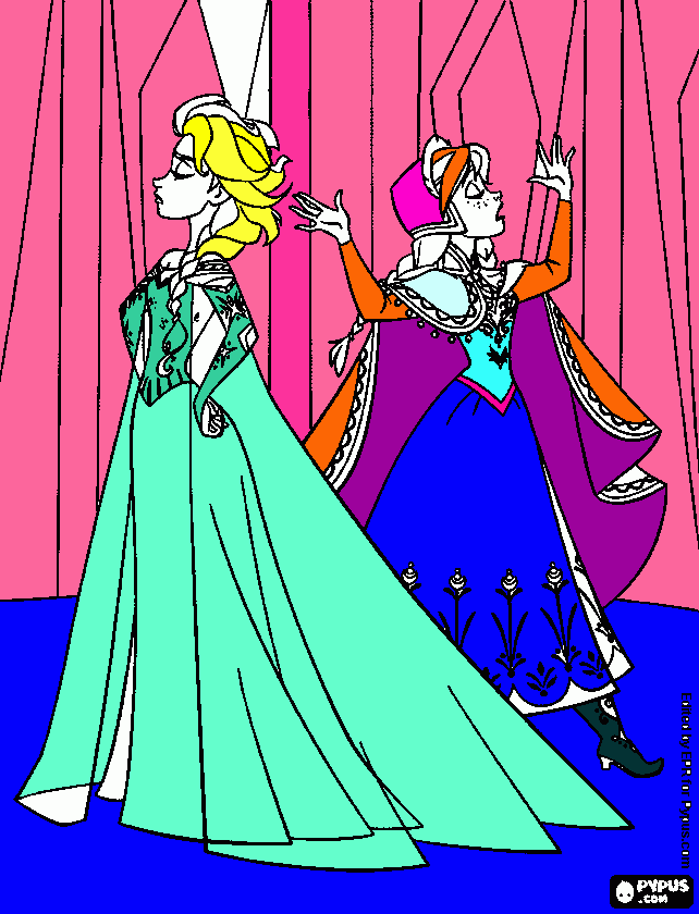 Anna en Elsa kleurplaat