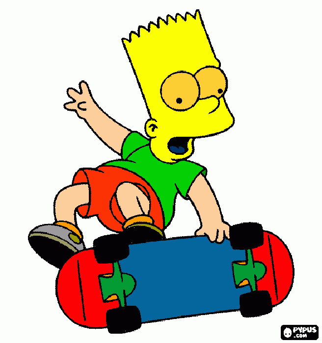 Bart Simson op de skate board kleurplaat