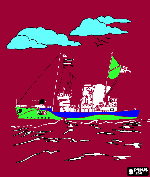 boot zelf gekleurd kleurplaat