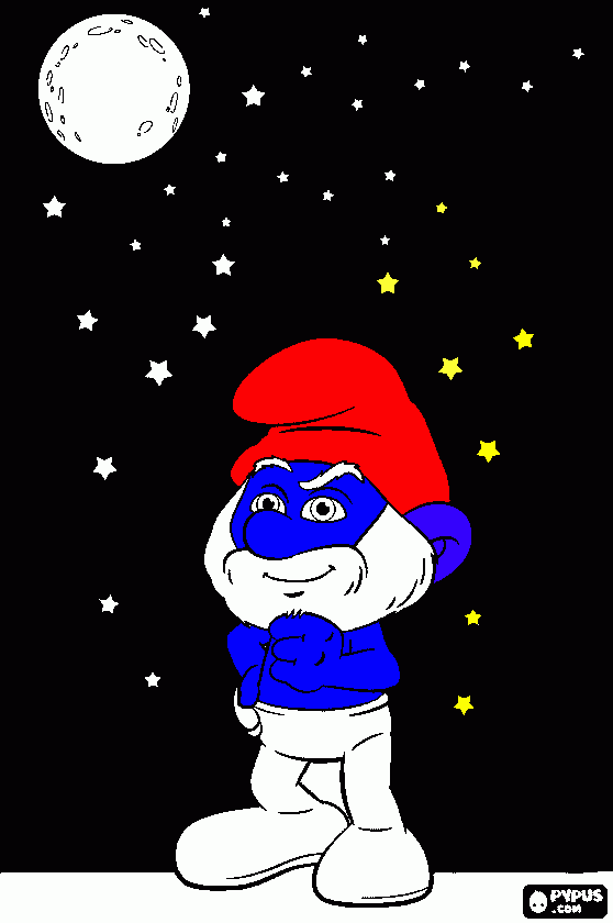 grote smurf in de avond kleurplaat