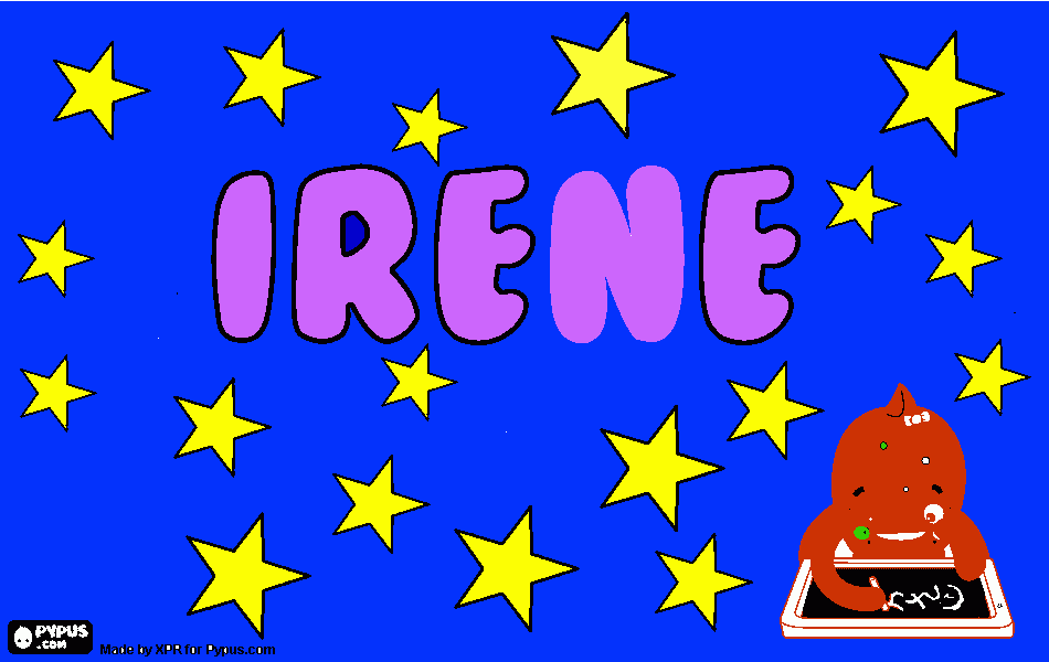 irene, meisjesnaam gekleurd met sterrenachtergrond kleurplaat