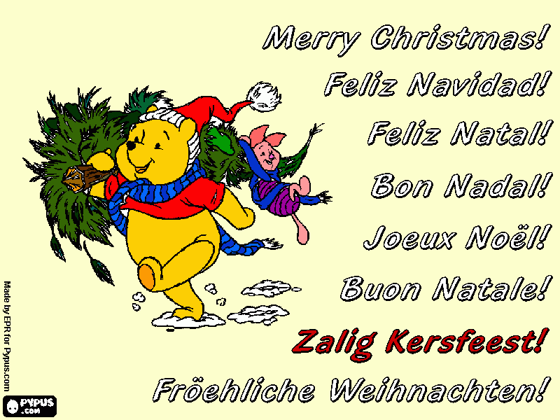Kerstgroet Winnie de Poeh kleurplaat