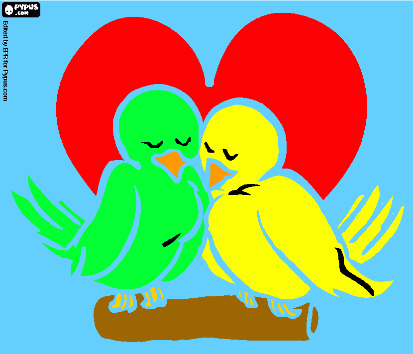 liefde, twee verliefde vogels kleurplaat