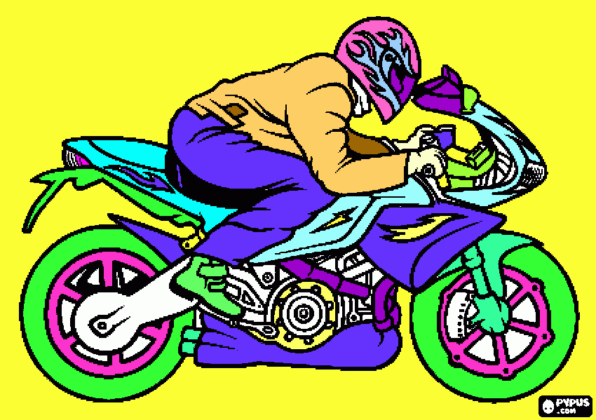 Motor Rik met roze helm kleurplaat
