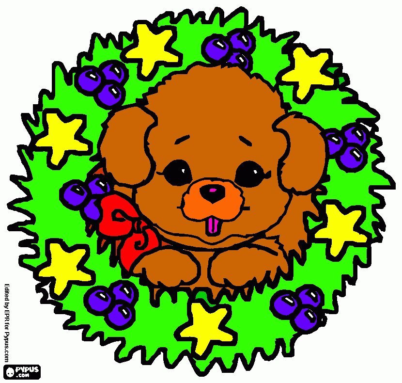 Olivia Kerstkrans met een puppy kleurplaat