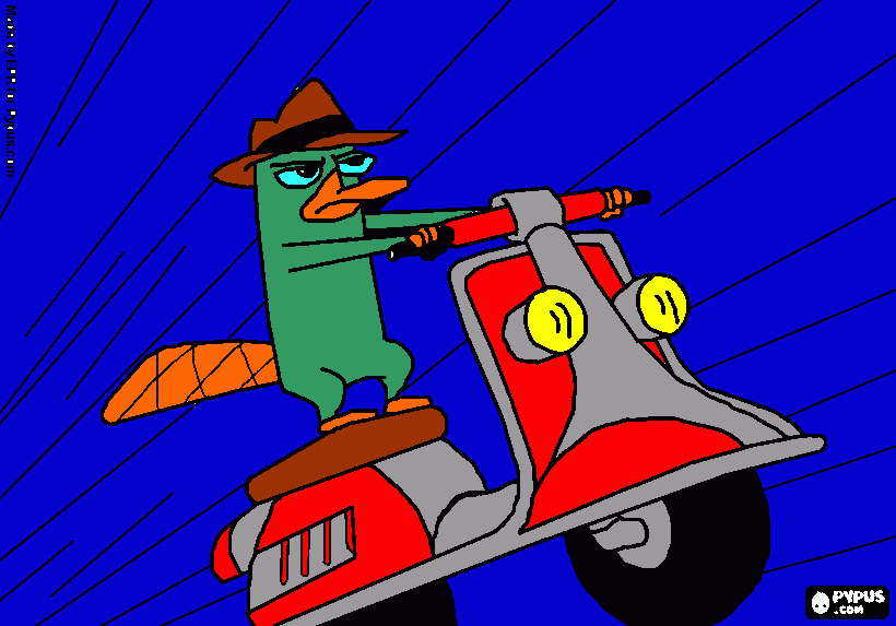 perry op zen scooter kleurplaat
