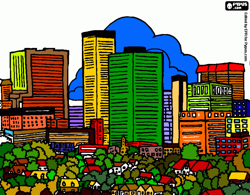 tekening stad kleurplaat