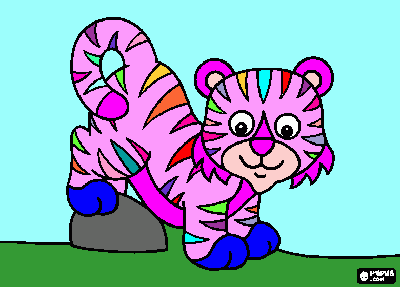 tijger in leuke kleuren  kleurplaat