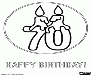 Een 7 en een 0 met aangestoken kaarsen kleurplaat