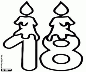 Het aantal achttien met kaarsen kleurplaat