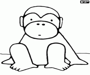 Aapje zitten op de vloer, kleine aap kleurplaat