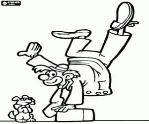 Een acrobaat-clown en een puppy kleurplaat