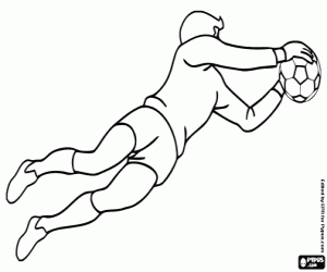 Een actie van een voetbal doelman kleurplaat