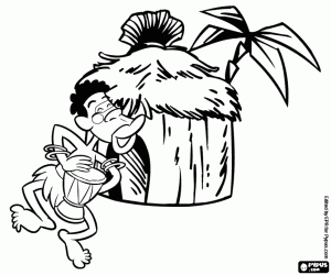 Een Afrikaanse man en een hut kleurplaat