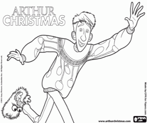 Arthur Christmas in een haast kleurplaat