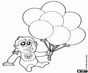 Baby met ballonnen kleurplaat