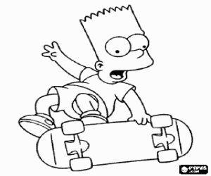 Bart Simpson en de skateboard kleurplaat
