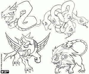 Basilisk, Hydra, Humbaba, Manticore kleurplaat
