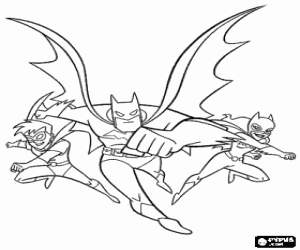Batman, Batwoman en Robin kleurplaat