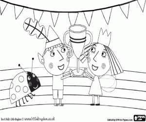 Ben en Holly met de trofee kleurplaat