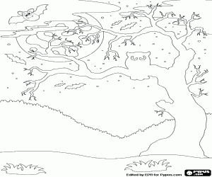 Een betoverend boom op Halloween kleurplaat