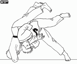 Een beweging van judo op de tatami kleurplaat