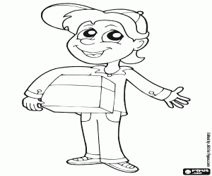 Een bezorger met het pakket kleurplaat