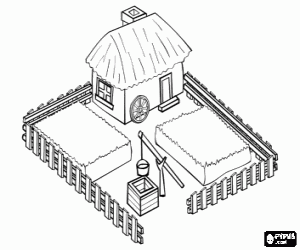 Een boerderij met een goed water kleurplaat