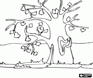 Boom met weinig bladeren op de takken kleurplaat