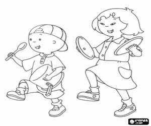 Caillou en Sara, een muzikale band kleurplaat