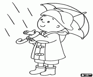 Caillou uitgerust voor de regen kleurplaat