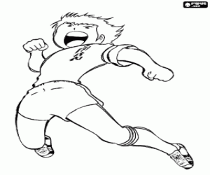 Captain Tsubasa viert een doel kleurplaat