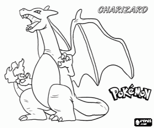 Charizard, evolutie van een Pokemon kleurplaat