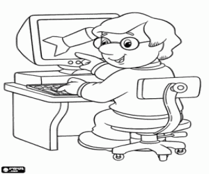 Charlie Pringle op de computer kleurplaat