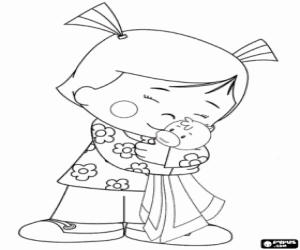 Chloe knuffelen haar deken kleurplaat