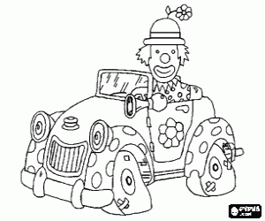 Een clown in een oude auto kleurplaat