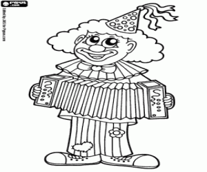 Een clown spelen van de accordeon kleurplaat