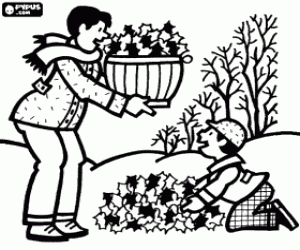 Collectie van droge bladeren in de herfst kleurplaat