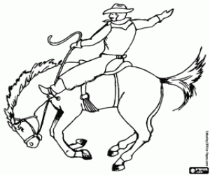 Een cowboy op een rodeo rijden kleurplaat