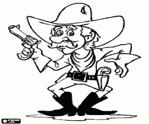 Een cowboy met een revolver kleurplaat