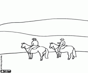 Cowboys rijden op de vlakte kleurplaat