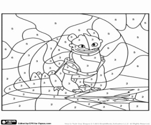 De draak Tandloos, door nummers kleurplaat