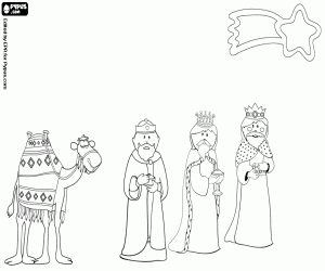 De drie koningen beginnen de route kleurplaat