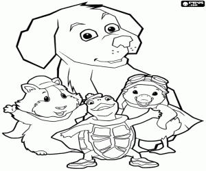 De drie Wonder Pets en de pup kleurplaat