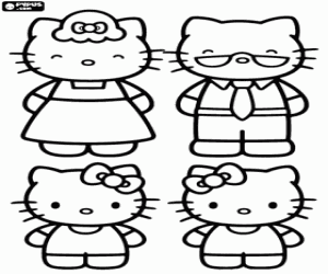 De familie van Hello Kitty kleurplaat