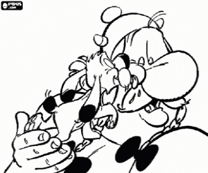 De hond likt het gezicht van Obelix kleurplaat