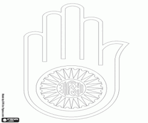 De Jaina hand, symbool van Jainism kleurplaat