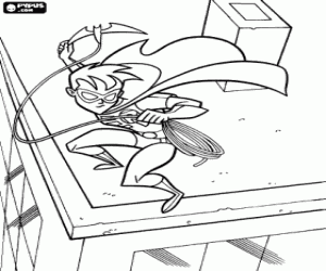 De jongere Robin met het touw kleurplaat